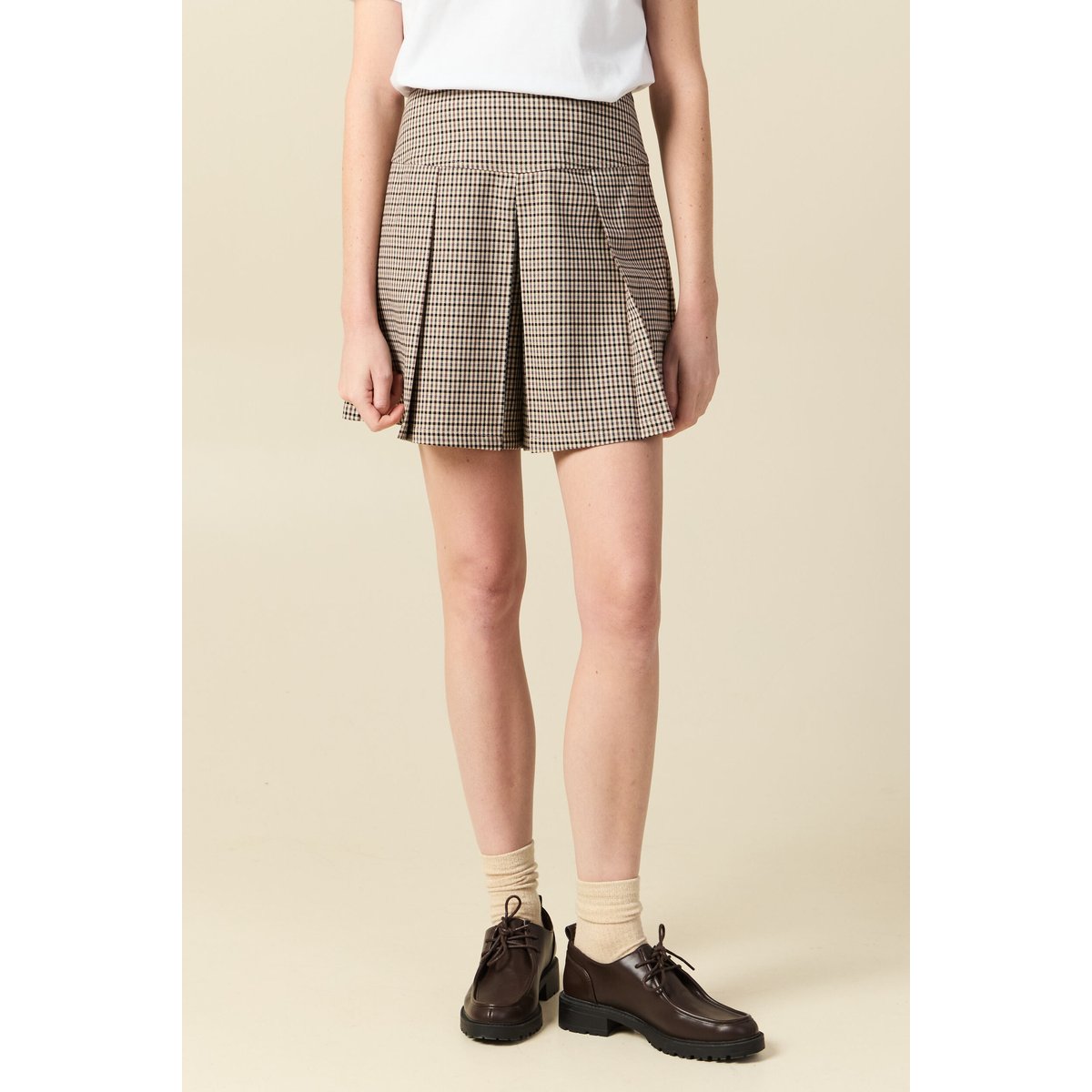 Short plissé taille haute fluide marron, BONOBO