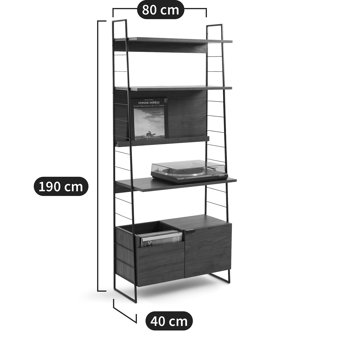 Soporte TV/Hifi vintage, chapa de nogal, WATFORD difuminado/negro, LA REDOUTE INTERIEURS