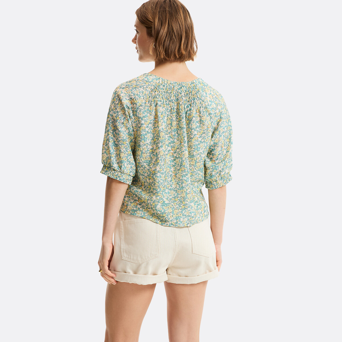 Floral V-Neck Blouse with 3/4 Length Sleeves multi-coloured floral print, LA REDOUTE COLLECTIONS