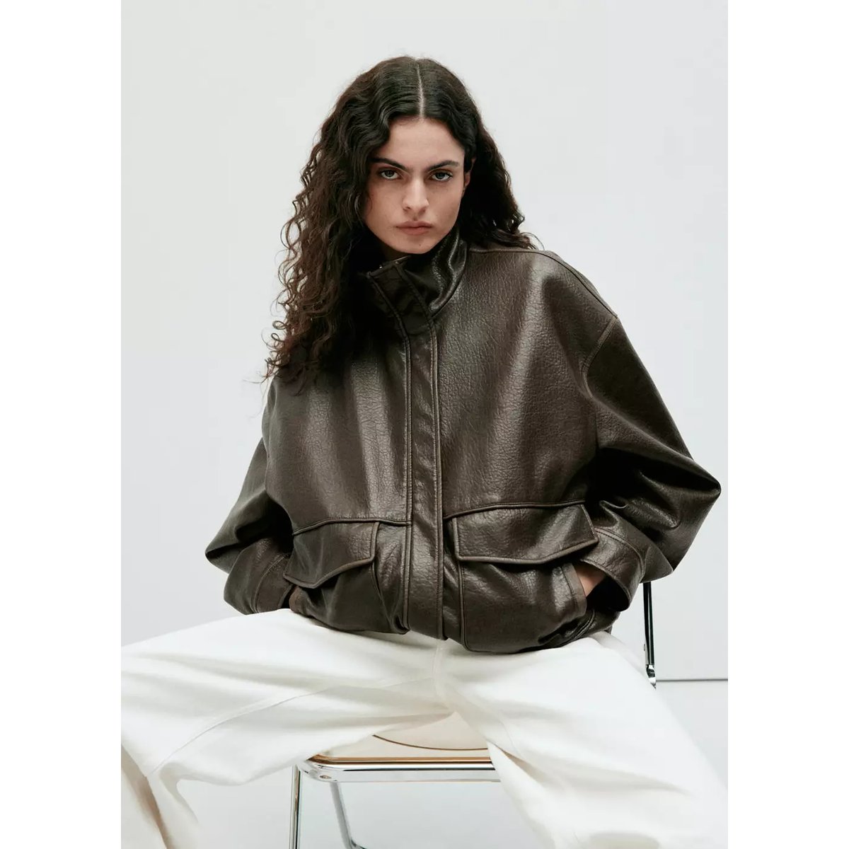 Veste bomber col cheminée kaki, MANGO