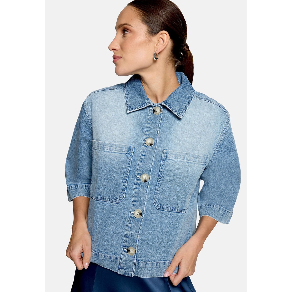 Veste blazer d'aspect denim light blue denim, ZERO