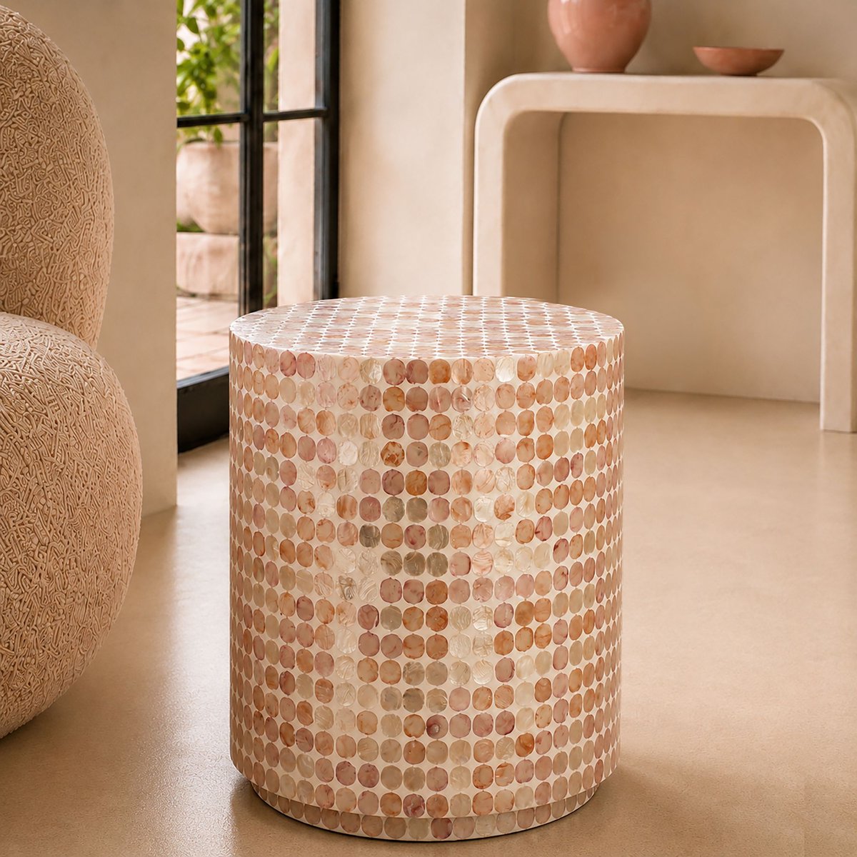 Meuble d'appoint en coquille de Capiz, SOLNA rose, NOW'S HOME