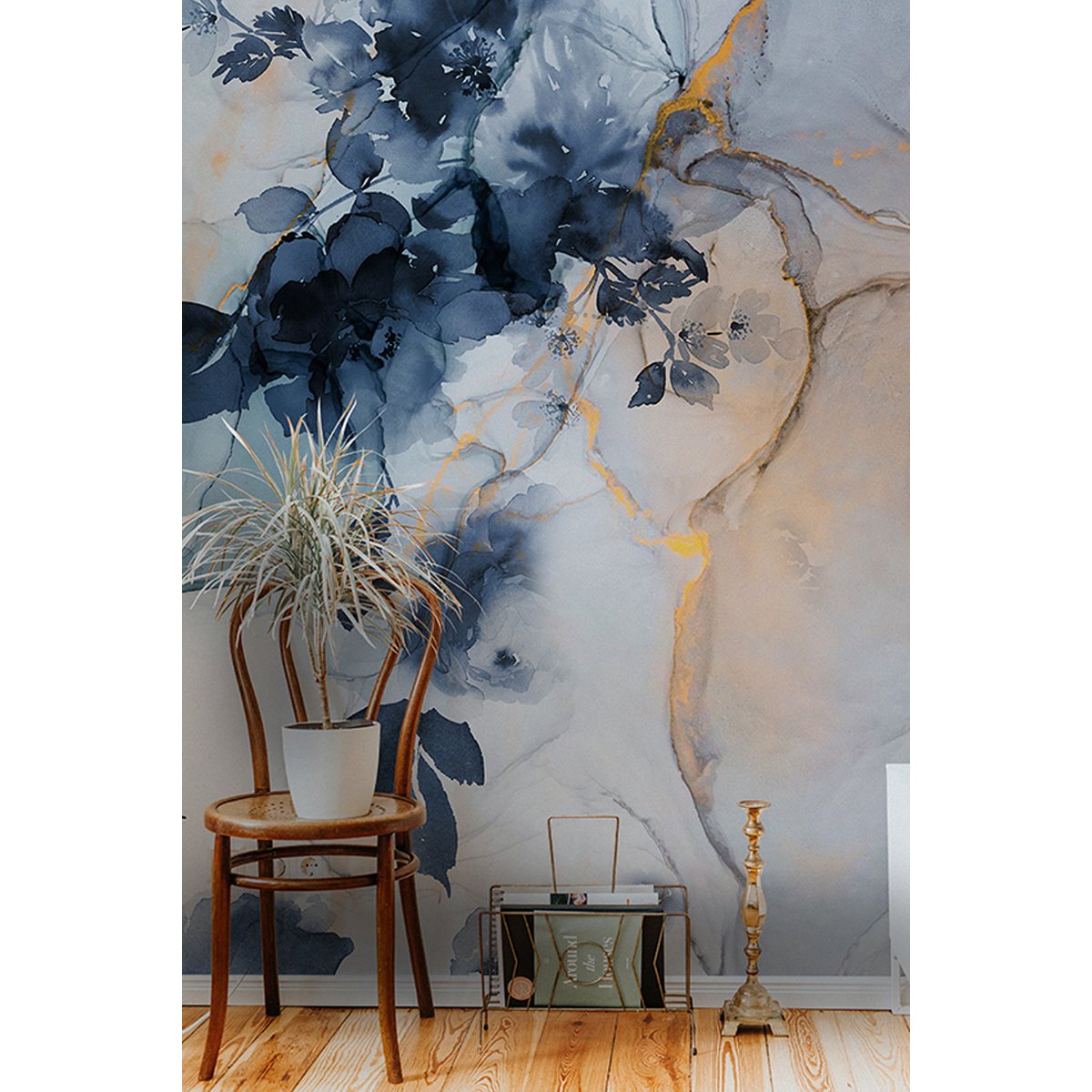 Papier peint panoramique Marble & Flowers Lé Papiers de Ninon bleu, LE PAPIERS DE NINON
