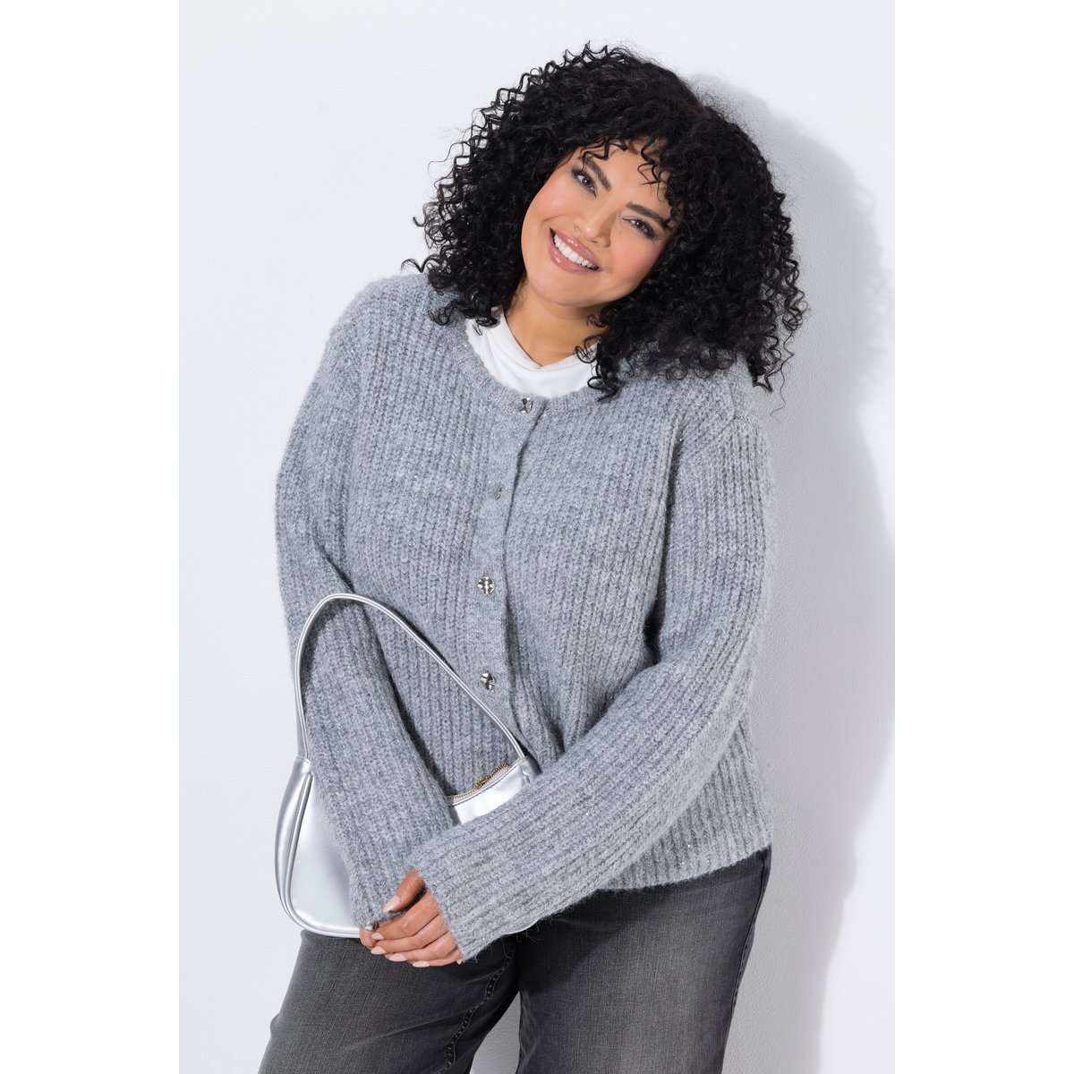 Cardigan à micro-paillettes mélange d’argent, ULLA POPKEN