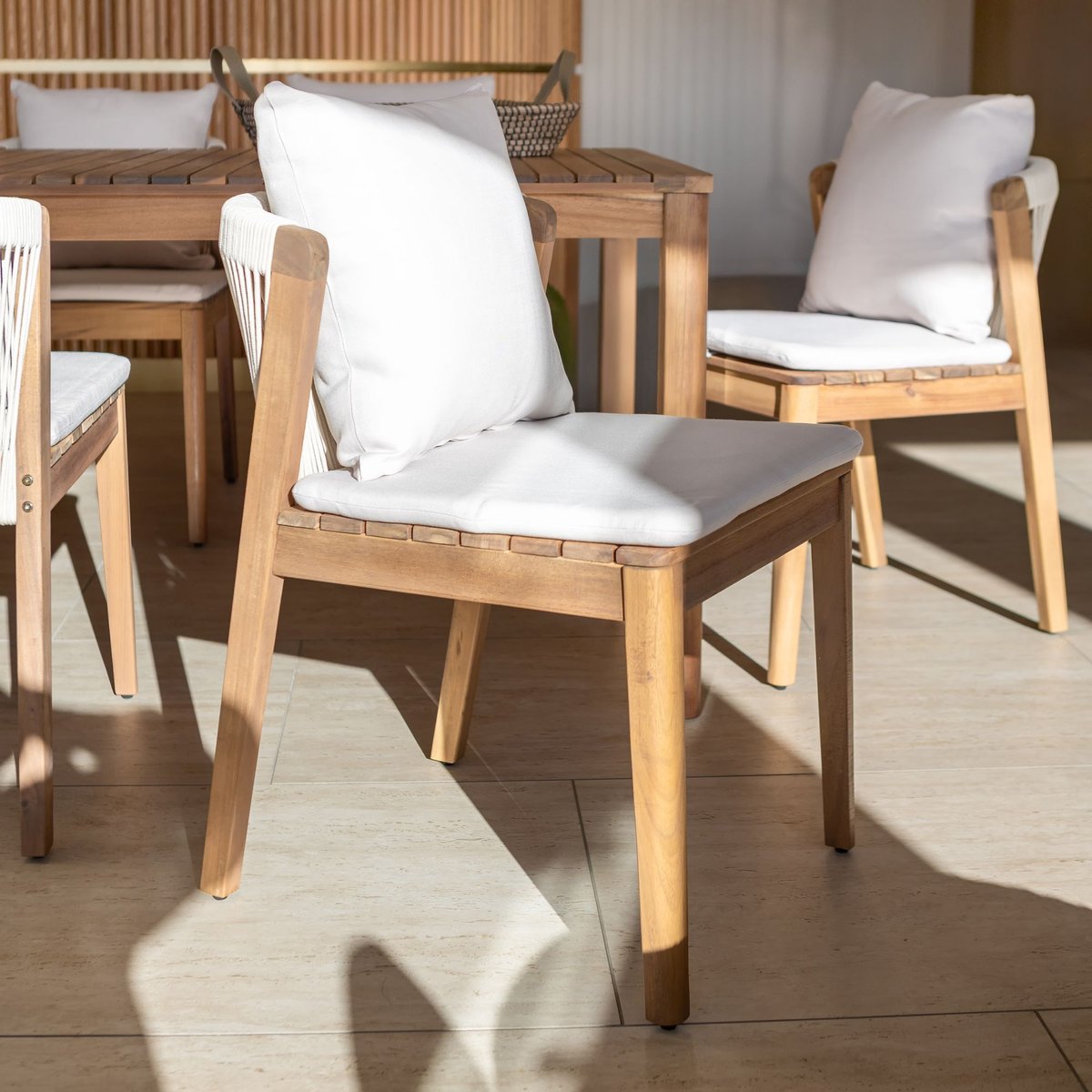 Salon de jardin table et 10 chaises en acacia, FIDJI bois d'acacia, NOW'S HOME