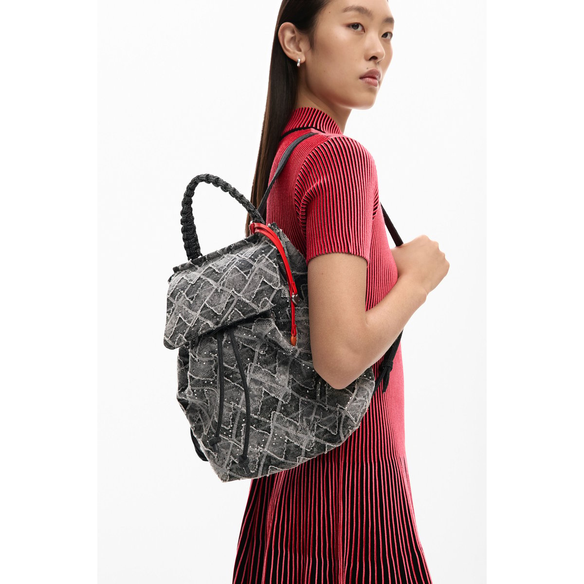 Petit sac à dos en denim à chevrons bleu, DESIGUAL