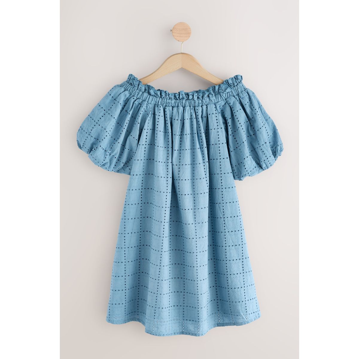 Robe courte brodée à épaules dénudées bleu, NEXT