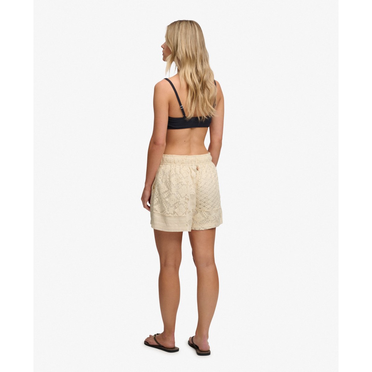 Short de Plage en Dentelle Coupe Décontractée écru poudré, SUPERDRY