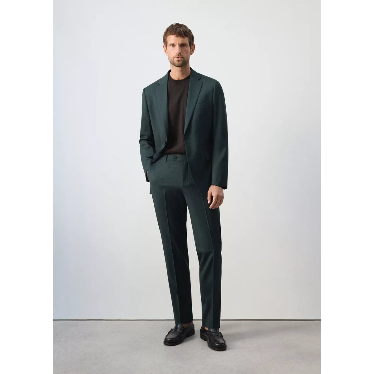 Pantalon costume Turín 100 % laine vert foncé, MANGO MAN