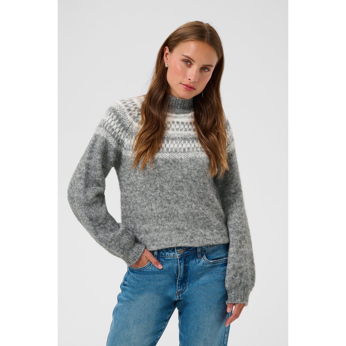 Pullover tricoté gris dark grey melange/chalk, KAFFE