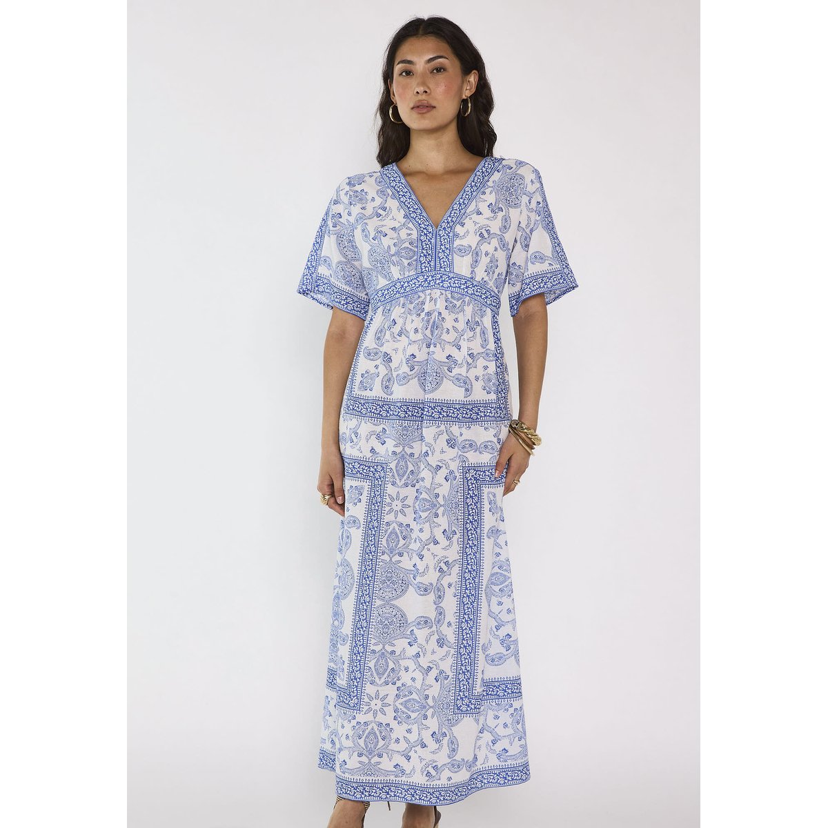 Robe imprimée à manches courtes en coton mélangé PRUNELLE bleu roi, Maison 123