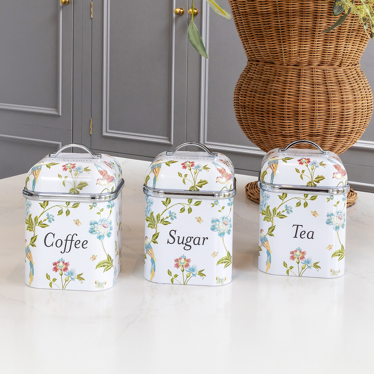 Set of 3 Laura Ashley Kitchen Storage Canisters white, LAURA ASHLEY