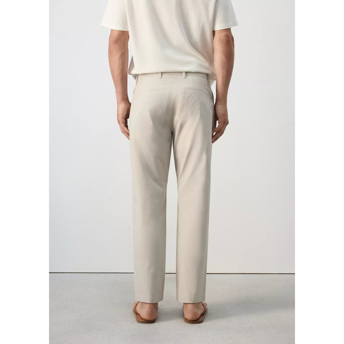 Pantalon regular fit mélange de coton à pinces imprimé à rayures marron moyen, MANGO MAN