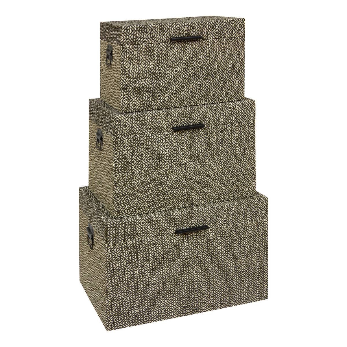 Lot de 3 malles de rangement gigognes RESO gris, ATMOSPHERA