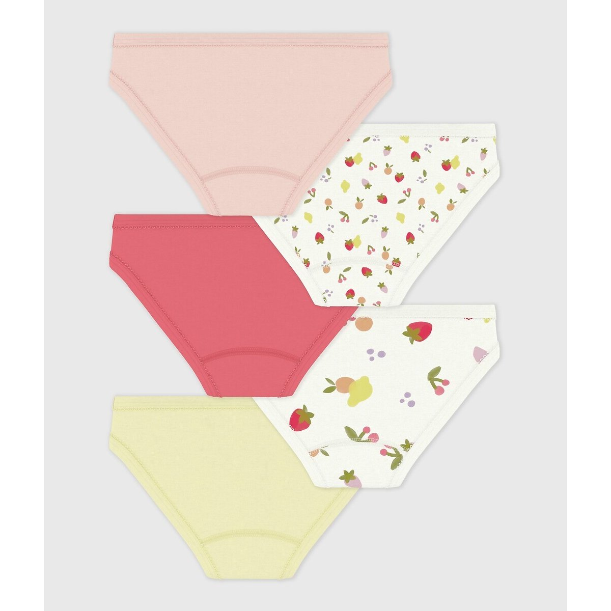 Pack of 5 Fruit Print Cotton Briefs multi-coloured, PETIT BATEAU