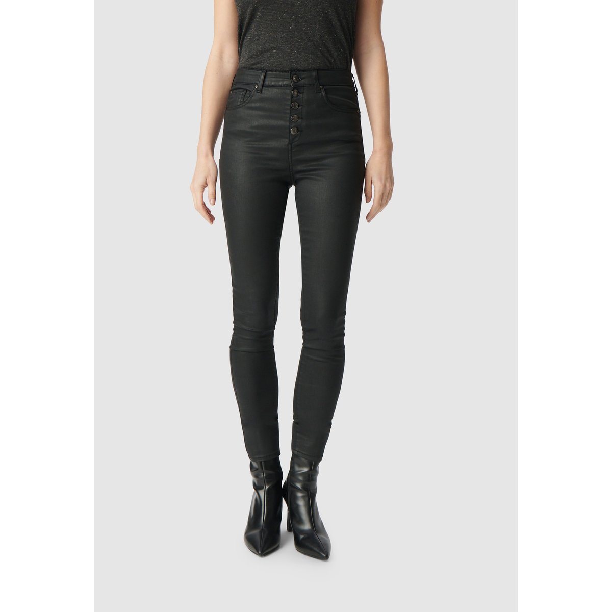 Jean slim enduit taille haute NINA noir, IKKS