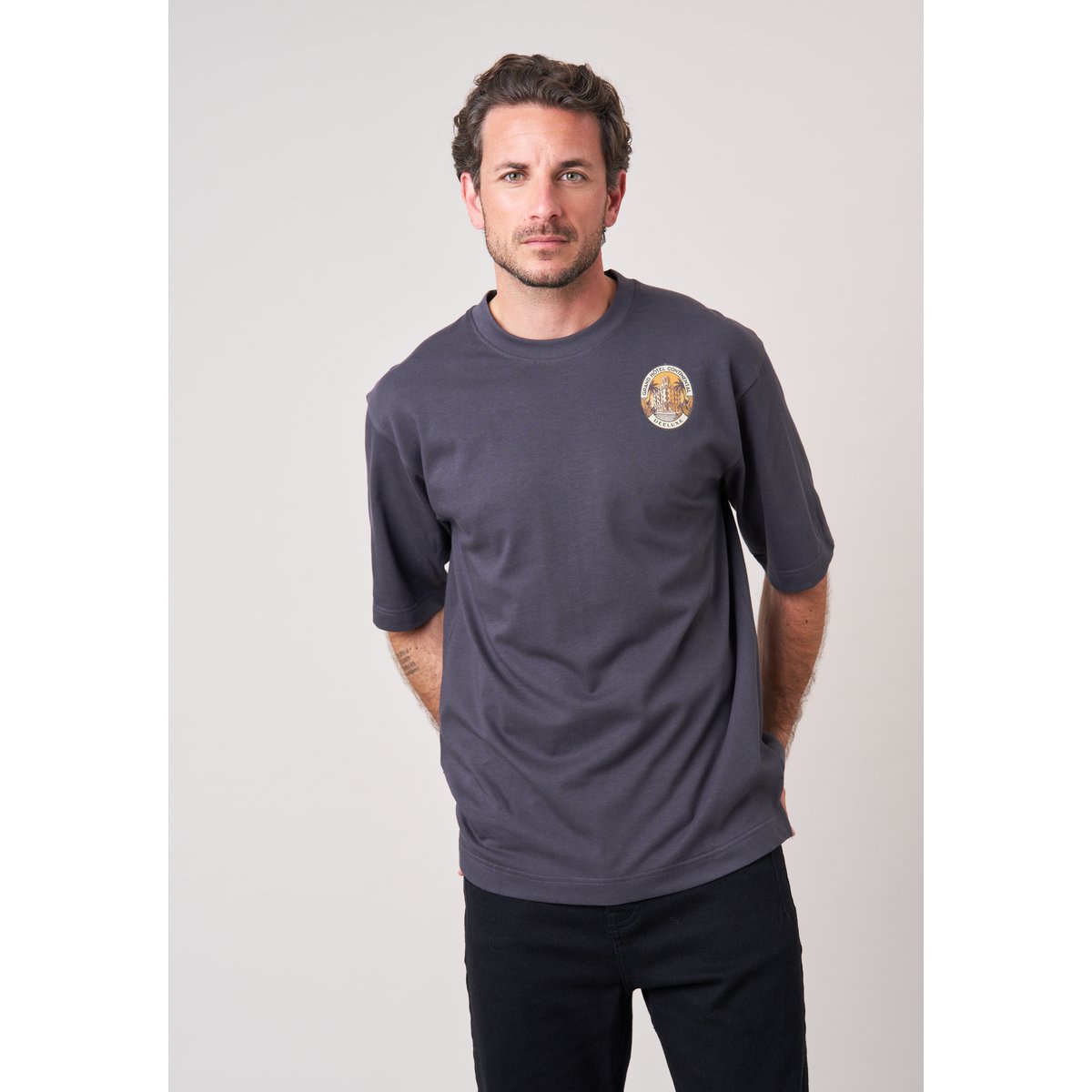 T-shirt extra loose homme en 100% coton BIG gris charbon, DEELUXE