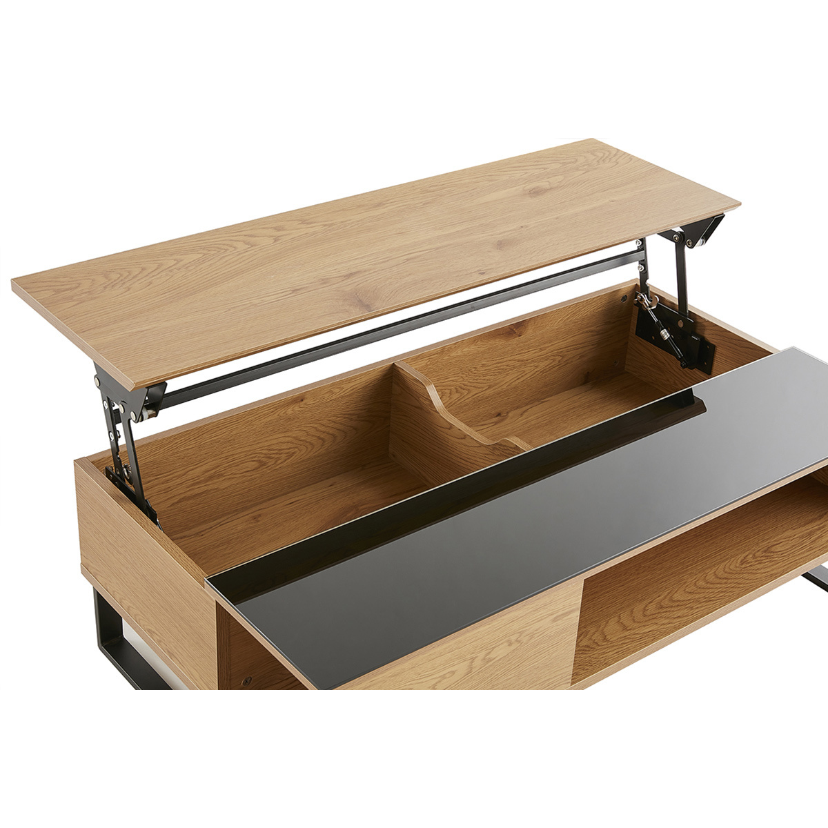 Table basse relevable rectangulaire bois clair et métal noir L110 cm WYNN bois clair / noir, MILIBOO
