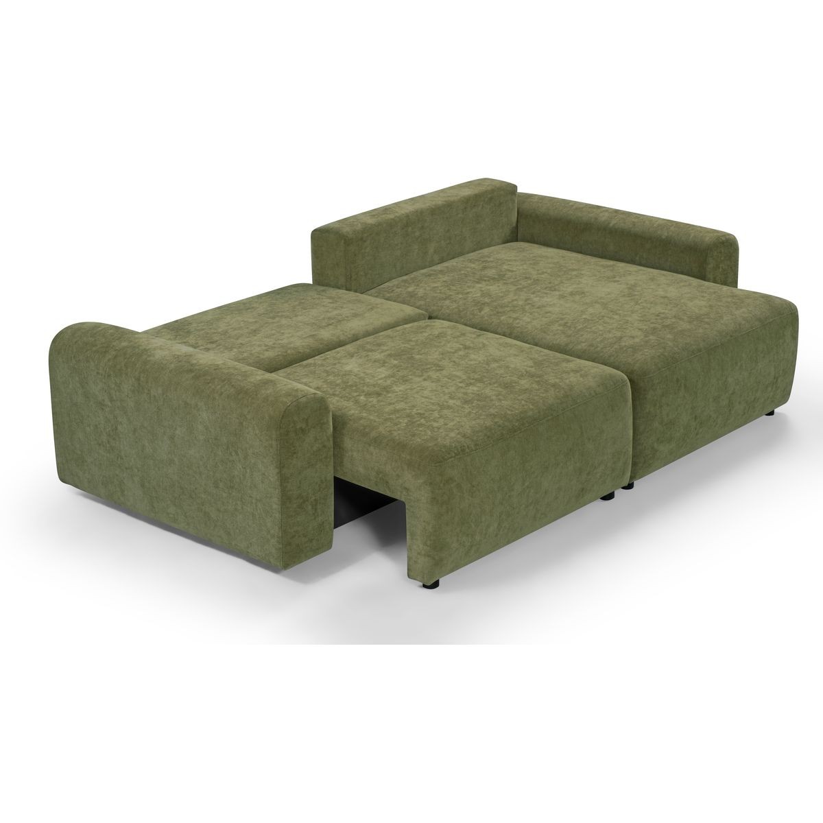 Canapé d'angle convertible réversible 4 places avec coffre de rangement en tissu chenille - MONCEAU vert olive, HOMIFAB