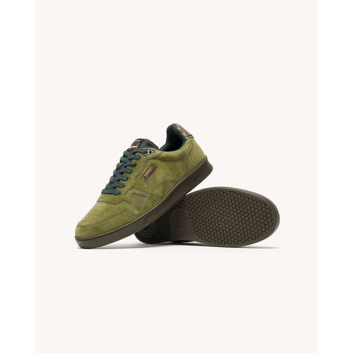 Baskets basses en cuir nubuck vert olive, FAGUO