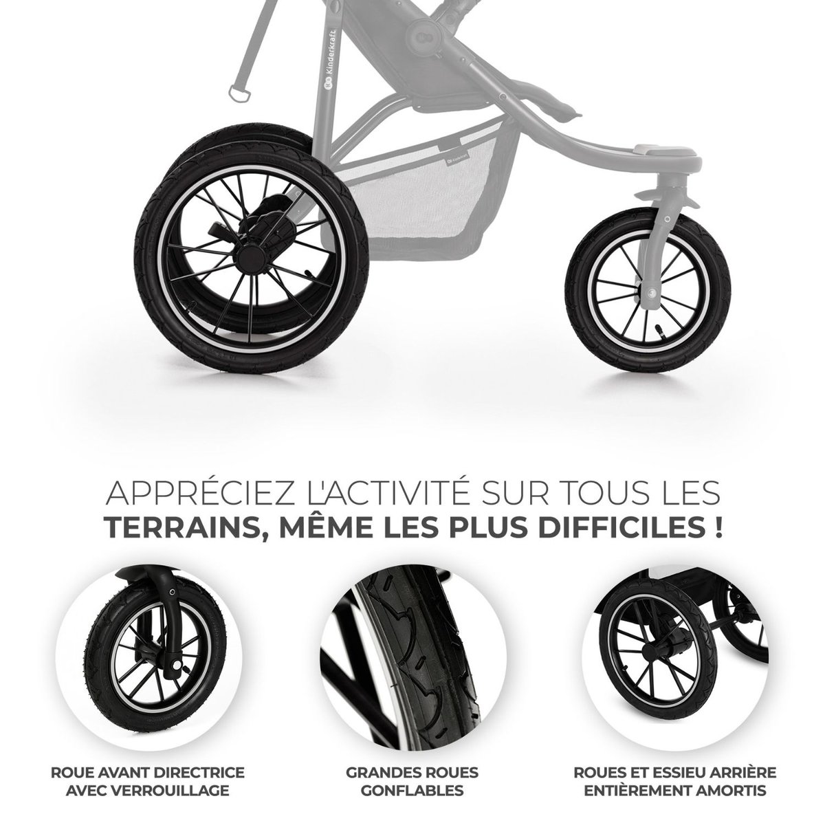 Poussette tout-terrain Helsi 2 gris, noir, KINDERKRAFT