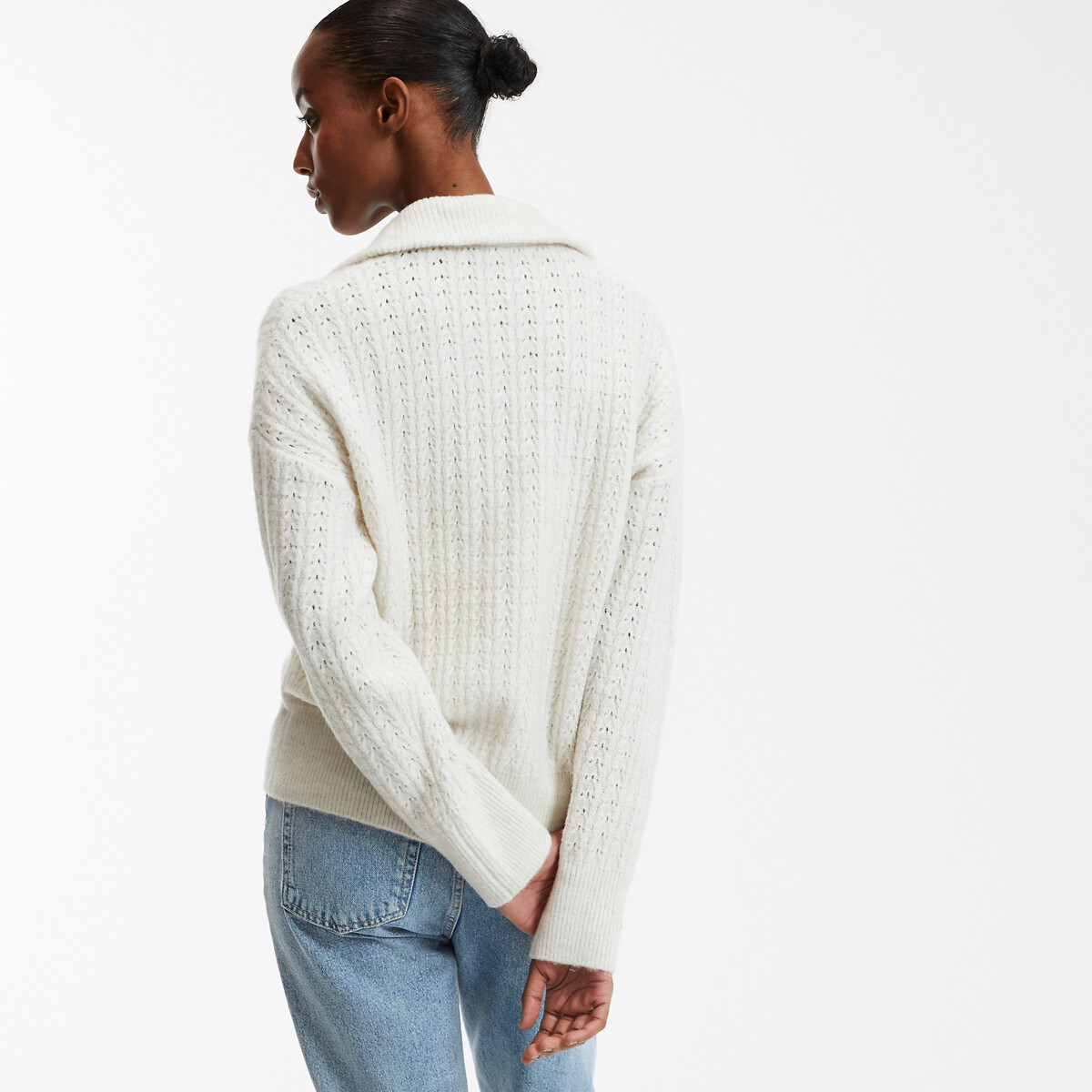 Short Chunky Knit Cardigan with V-Neck ivory, LA REDOUTE COLLECTIONS