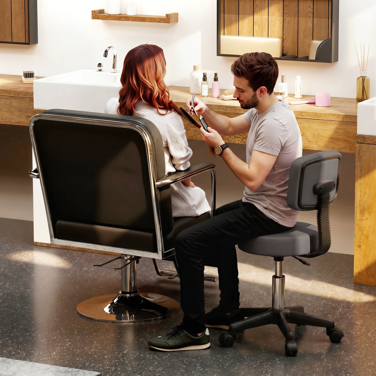 Tabouret de salon PU Gris gris, noir, HOMCOM