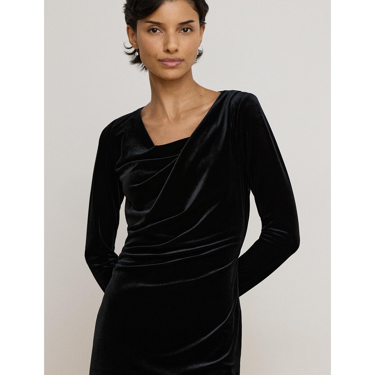 Robe manches longues, en velours noir, LAUREN RALPH LAUREN