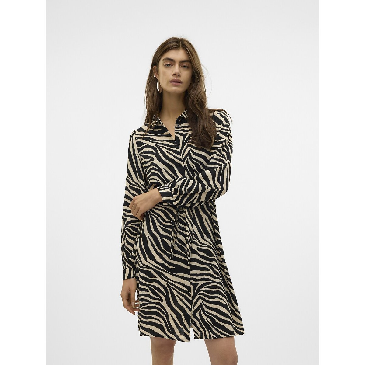 Robe chemise imprimée noir/écru, VERO MODA