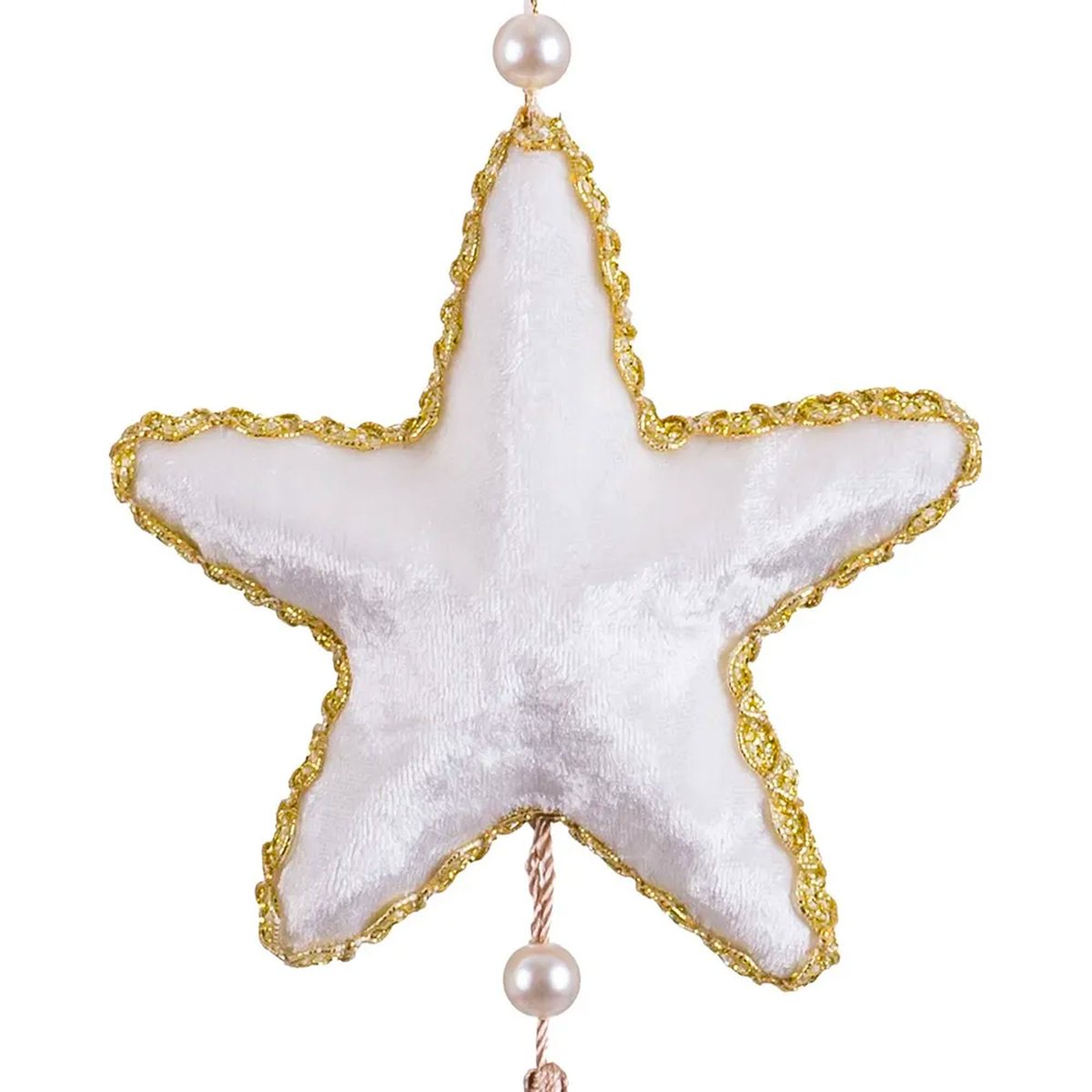 Décoration sapin de noël à suspendre étoile tissu velours blanc 5x5x9cm blanc, WADIGA