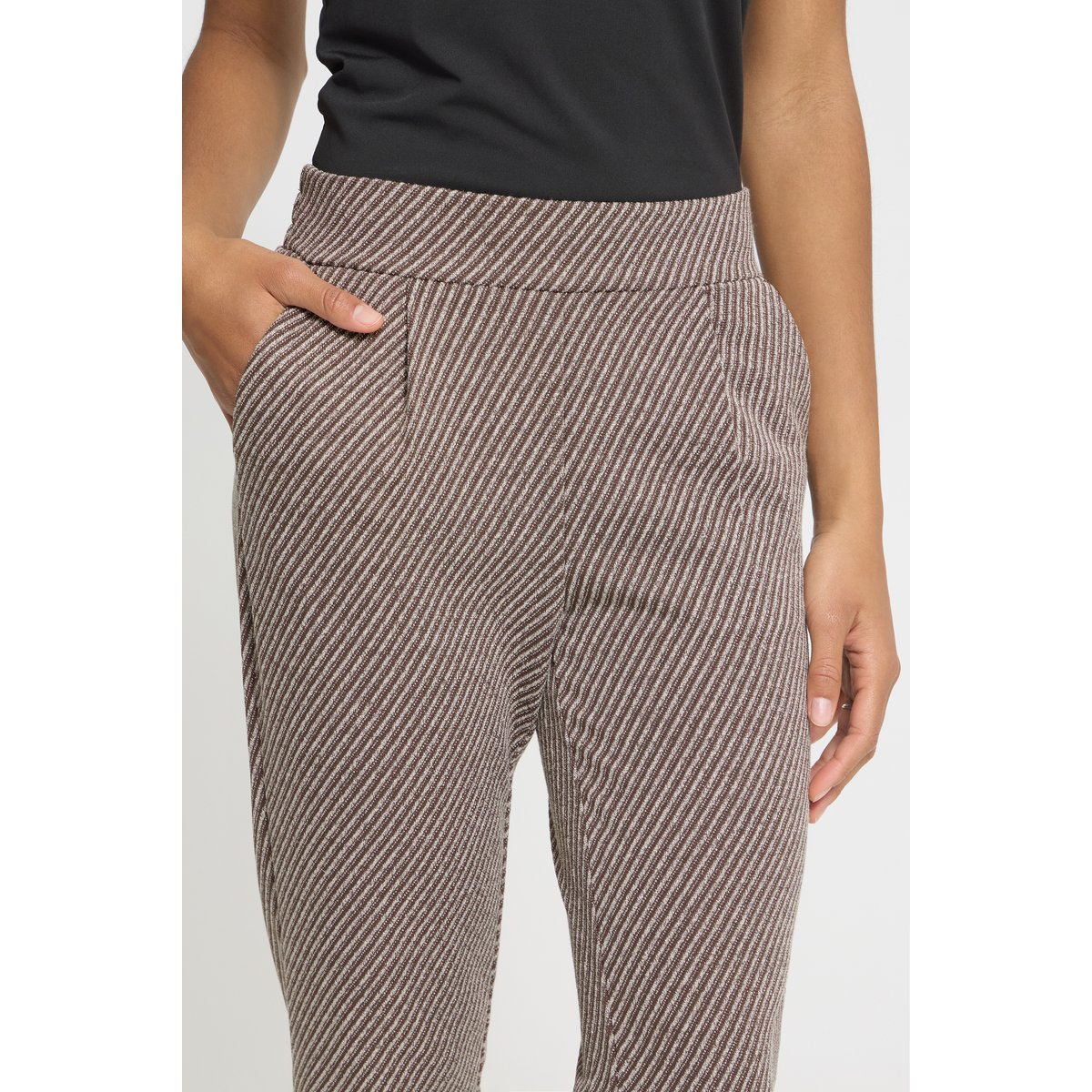 Pantalon coupe droite, longueur cheville marron blanc java/almond milk, ICHI