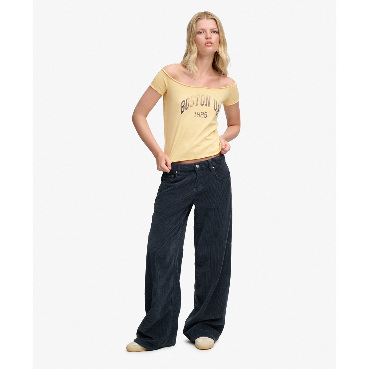 Top Bardot Graphique Manches Courtes Coupe Ajustée brume jaune, SUPERDRY