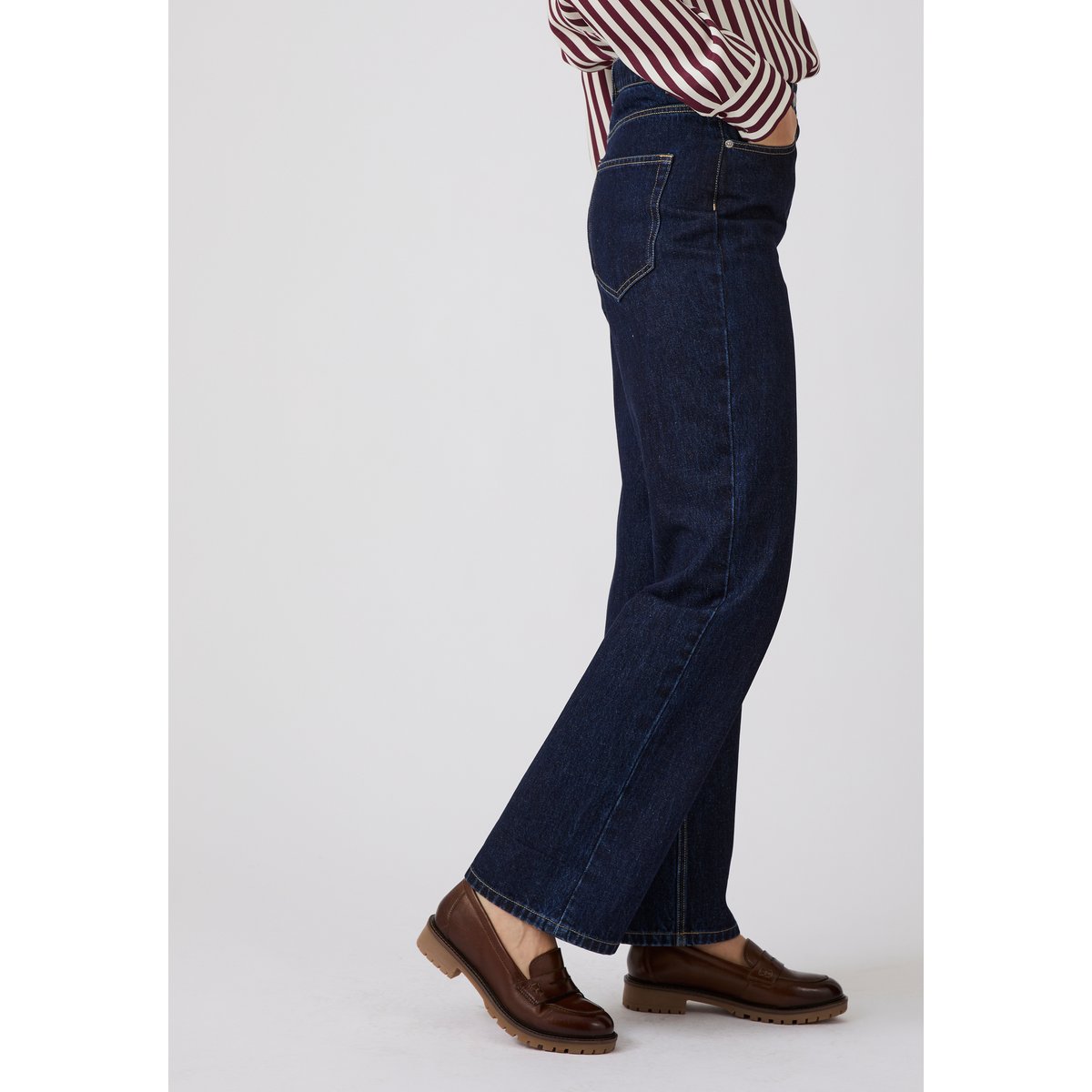 Jean coupe droite à revers bleu denim foncé, DAMART