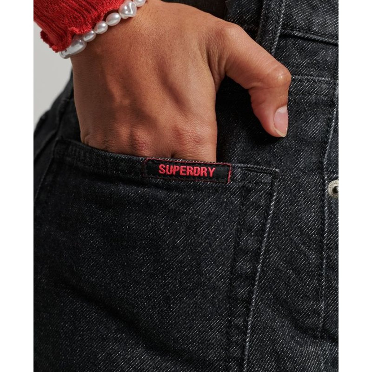 Jean droit à taille haute en coton bio pierre noire de walcott, SUPERDRY