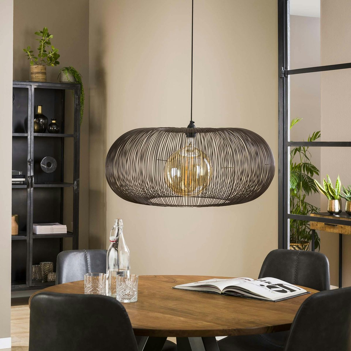 Suspension filaire forme disque RALF noir, PIER IMPORT