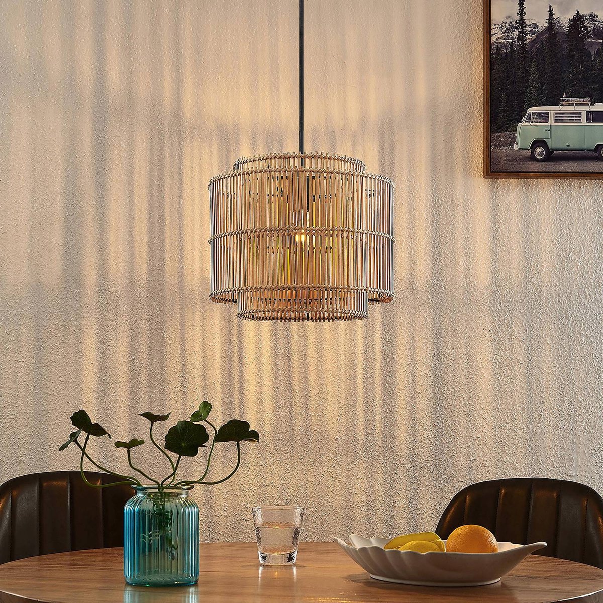 Suspension en bambou scandinave, Bridga bambou naturel, noir, LINDBY