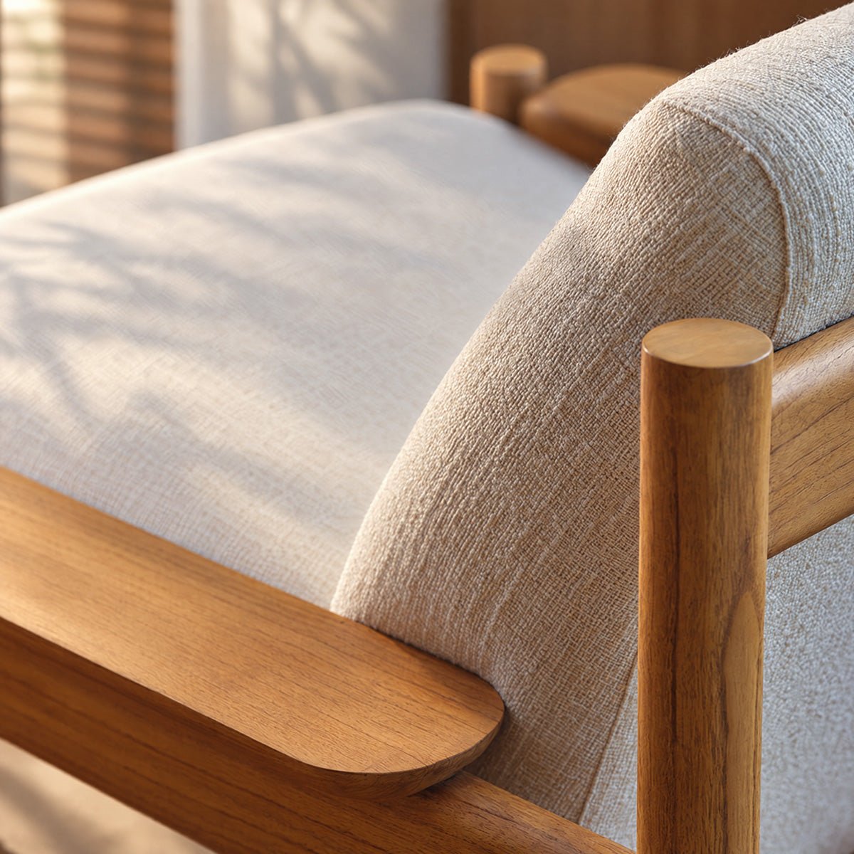 Fauteuil en mindi massif et tissu texturé MARCEL ecru, BERAH GETAH