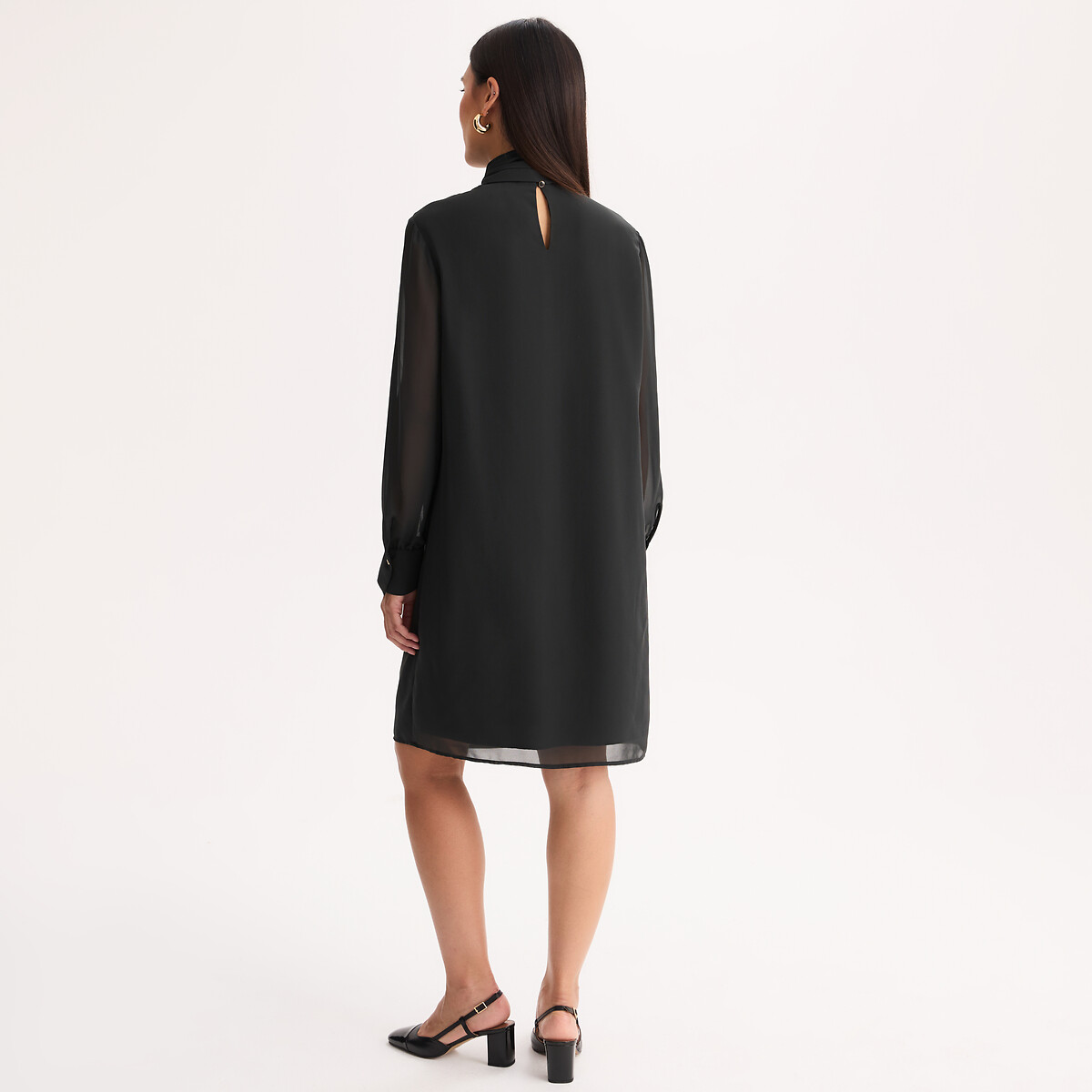 Robe à col lavallière, longueur genou, manches longues noir, ANNE WEYBURN