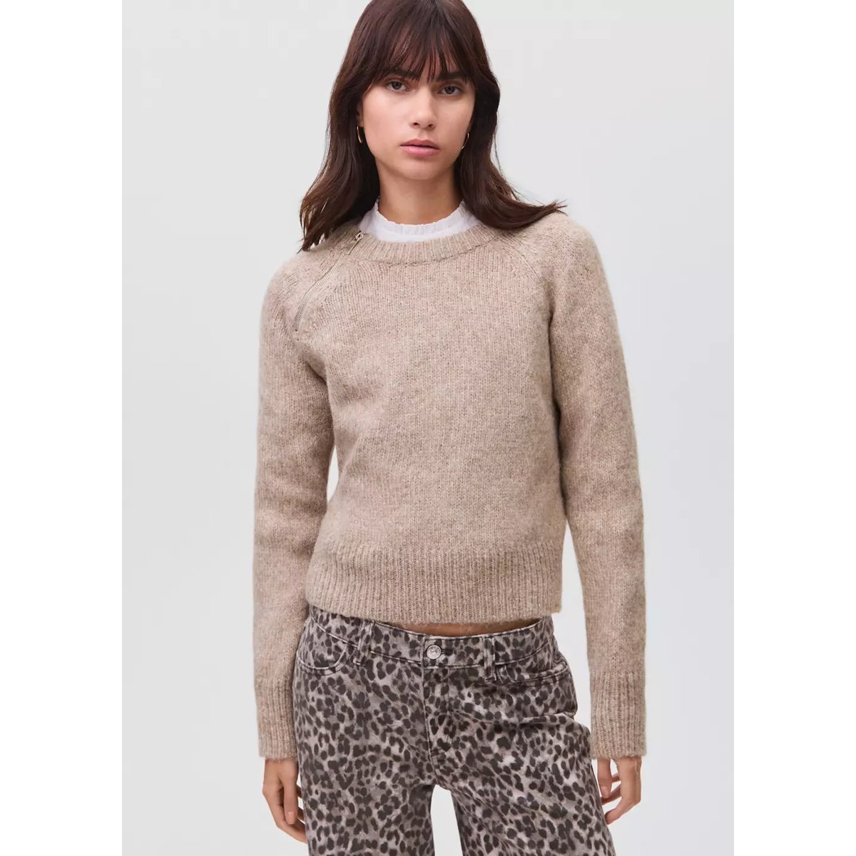 Pull-over maille zippé marron, MANGO TEEN