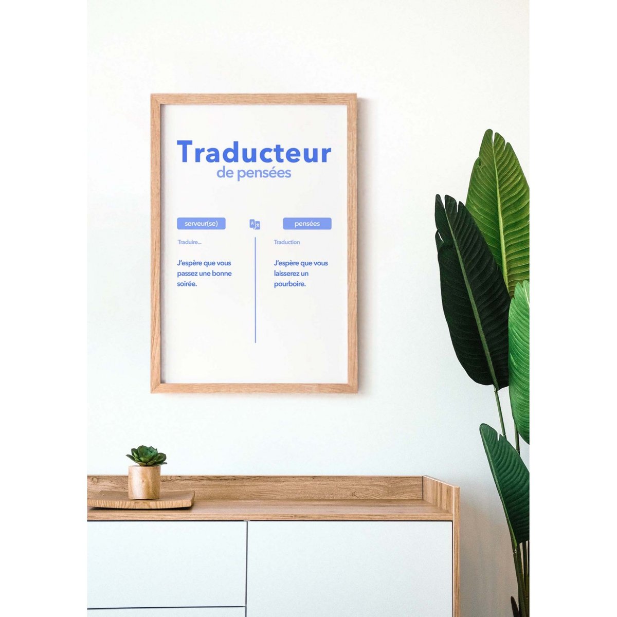 Affiche Traducteur de pensées - Serveur(se) blanc, L'AFFICHERIE