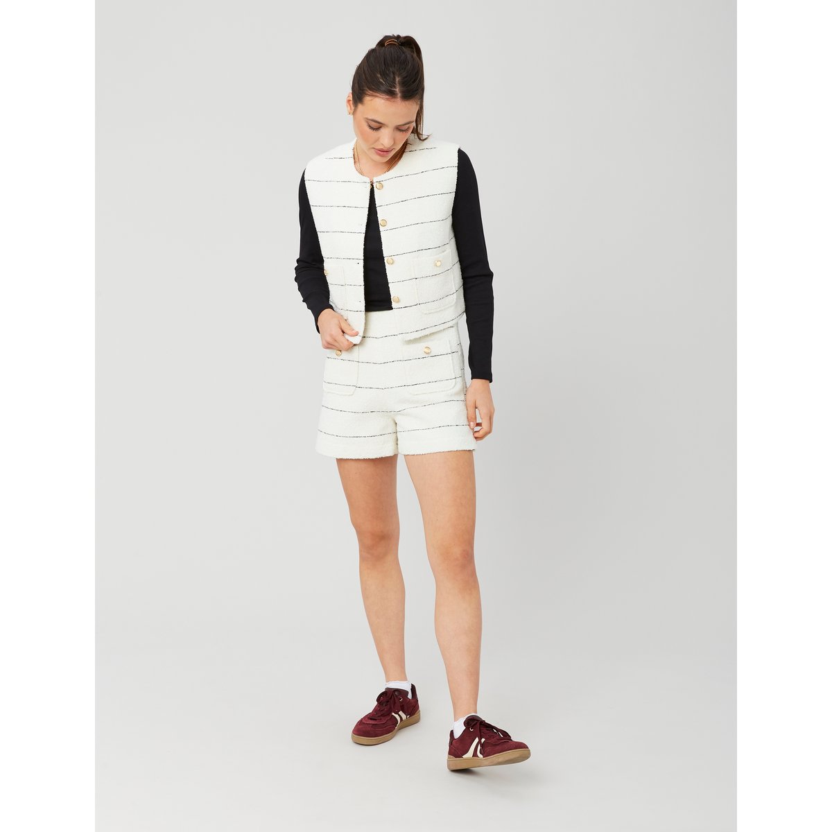 Short en tweed rayé blanc écru, BZB