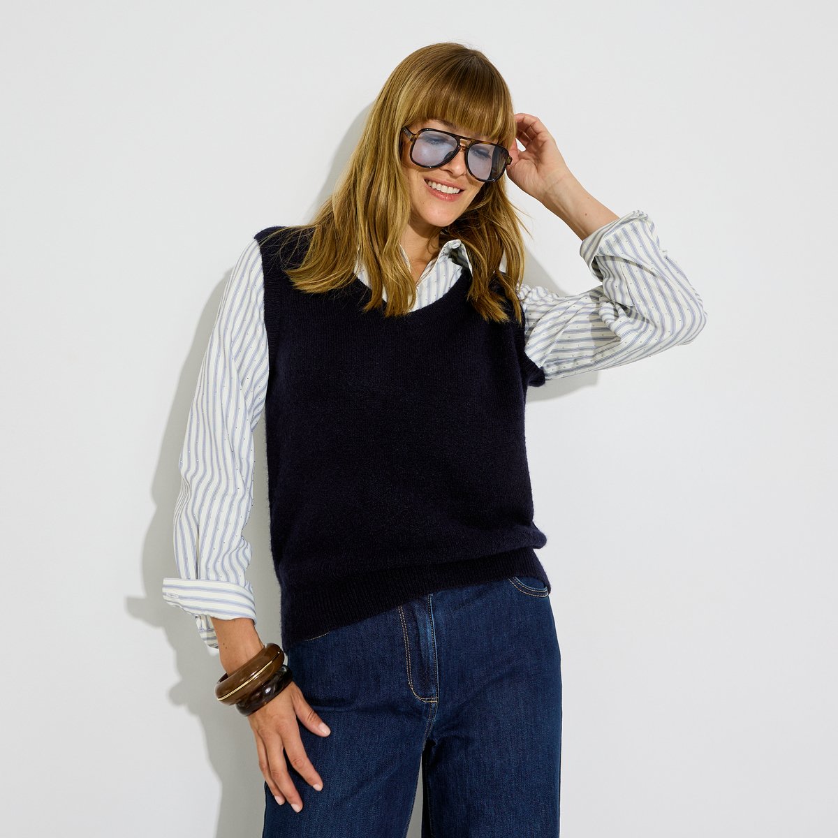 Pull-chemise bi-matière pour bleu marine, GRAIN DE MALICE