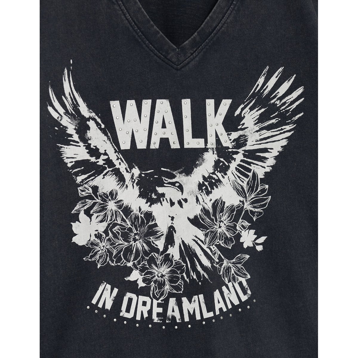 Tee-shirt coton bio délavé visuel aigle noir, IKKS