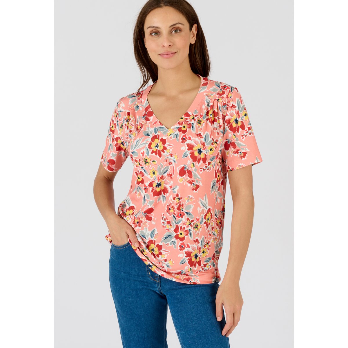 T-shirt fleuri en fibres viscose Lenzing(TM) rose fleuri, DAMART