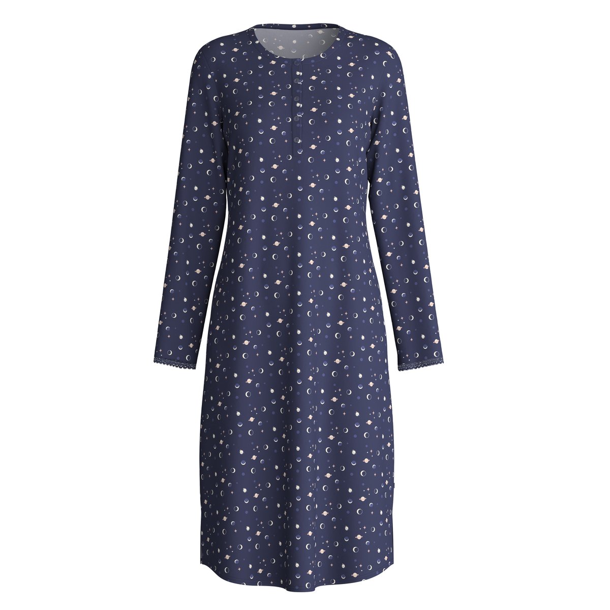 Chemise de nuit manches longues – Longueur 110 cm manches longues Coton MIDNIGHT DREAMS bleu paon, CALIDA