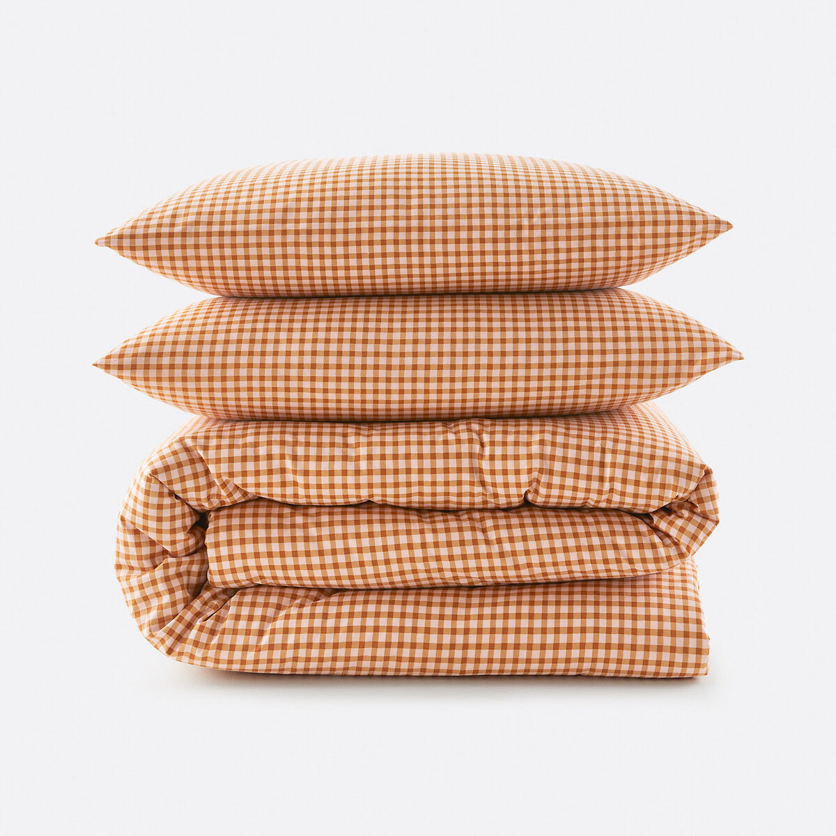 Conjunto de cama con un 30% de algodón reciclado, funda de almohada rectangular, estampado de cuadro vichy caramelo, LA REDOUTE INTERIEURS