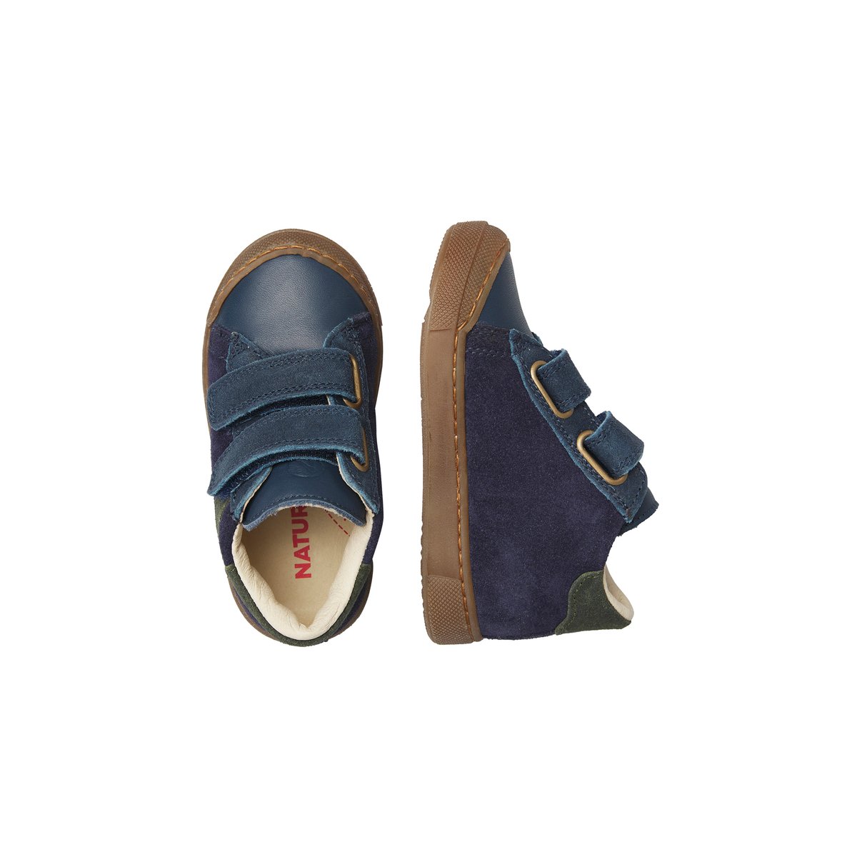 Sneakers en cuir et velours avec double scratch HEIST VL marine-vert, NATURINO