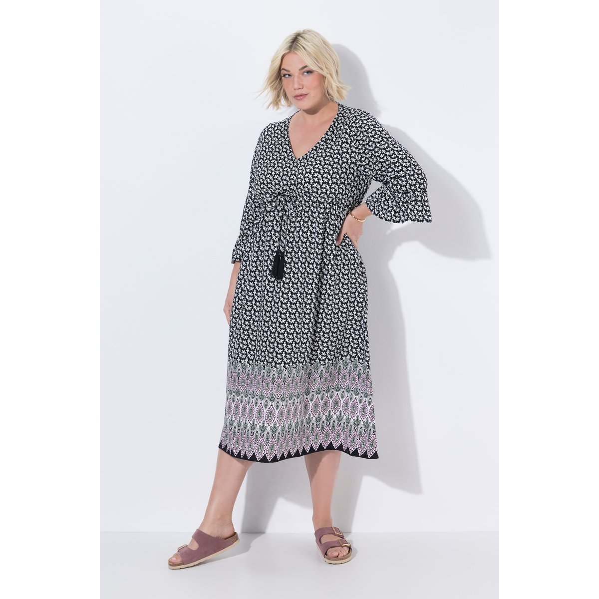 Robe midi coupe évasée noir, ULLA POPKEN