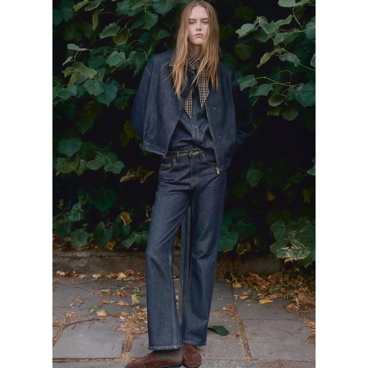 Veste bomber en jean bleu, MANGO