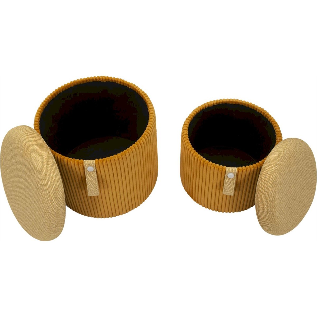 Lot de 2 poufs coffres ronds MODERN moutarde, RECOLLECTION